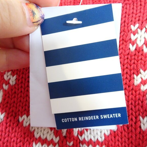 Lands' End Cotton Reindeer Sweater Size M Red White Holiday Christmas NEW - Picture 4 of 6